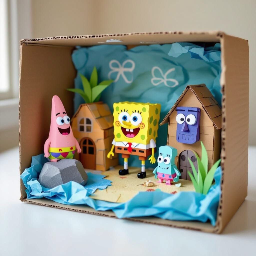 SpongeBob Diorama School Project in Cardboard Box