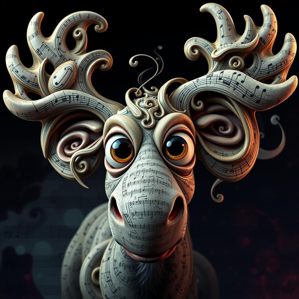 Musical Moose Portrait in Mixed Media Style