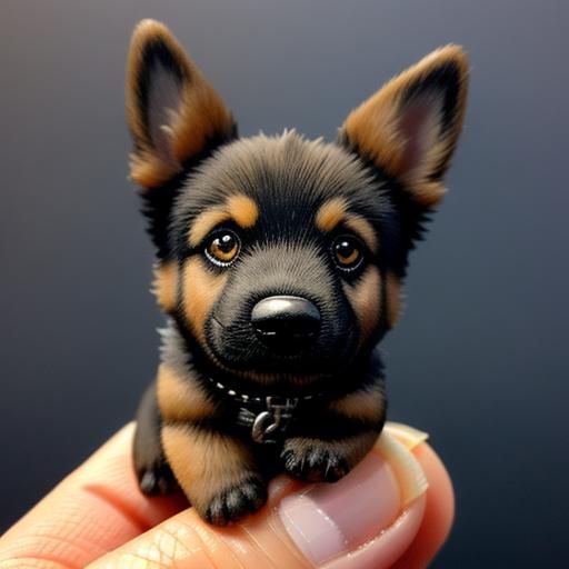 Microscopic German Shepherd on Human Thumb