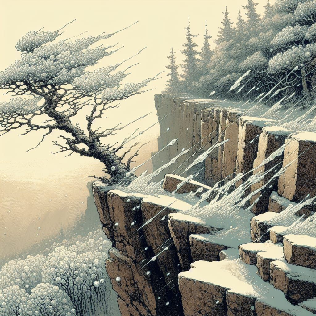 Winter Landscape with Resilient Tree