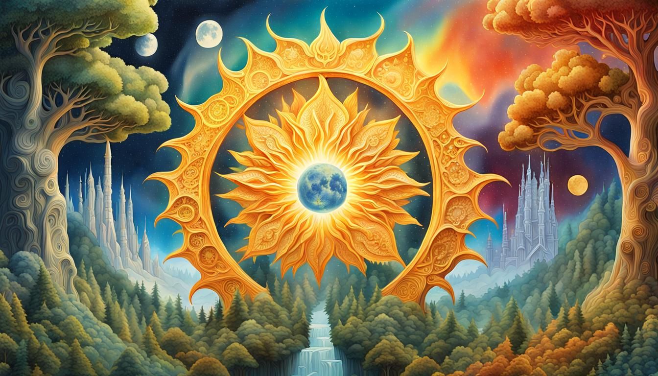 Sun and Moon Fairytale: Detailed Watercolor Art