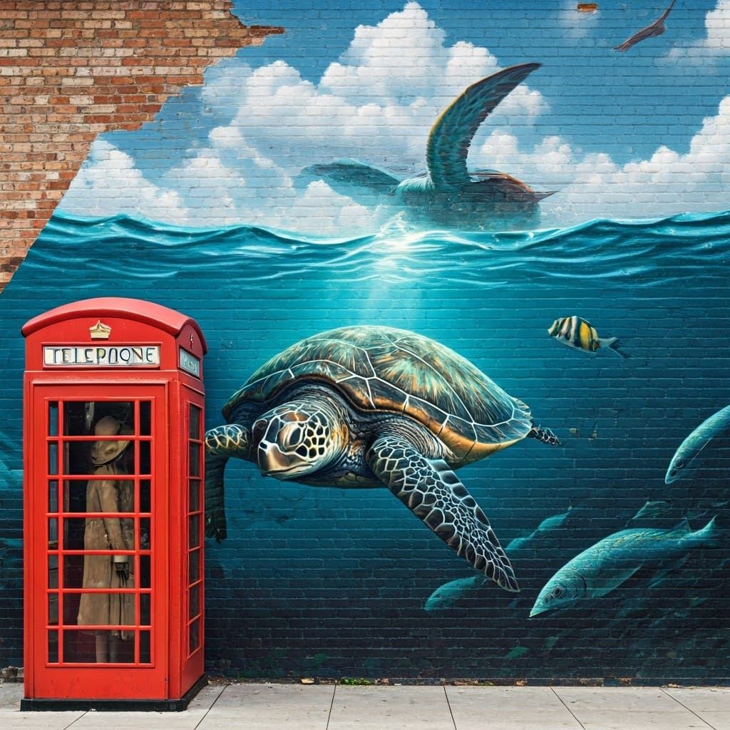 Hyperrealistic Street Art Mural with Marine Life