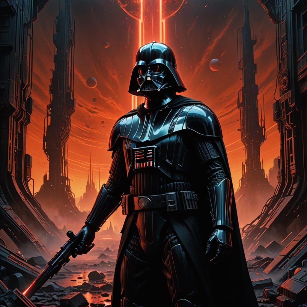 Gritty, Cinematic Darth Vader in Fiery Red Glow