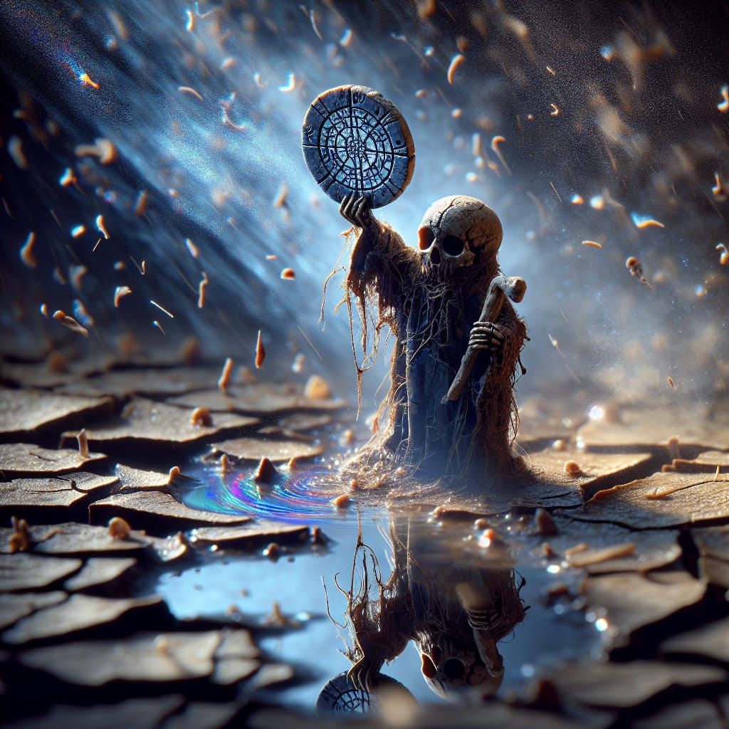 Ancient Bone Guardian Protects with Sacred Rune Tablet in Hy...