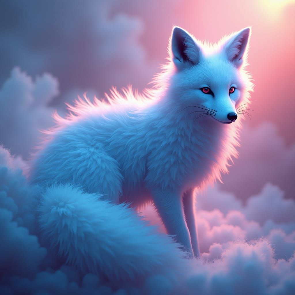 Melting Fox: A Surreal Blue and Pink Dream