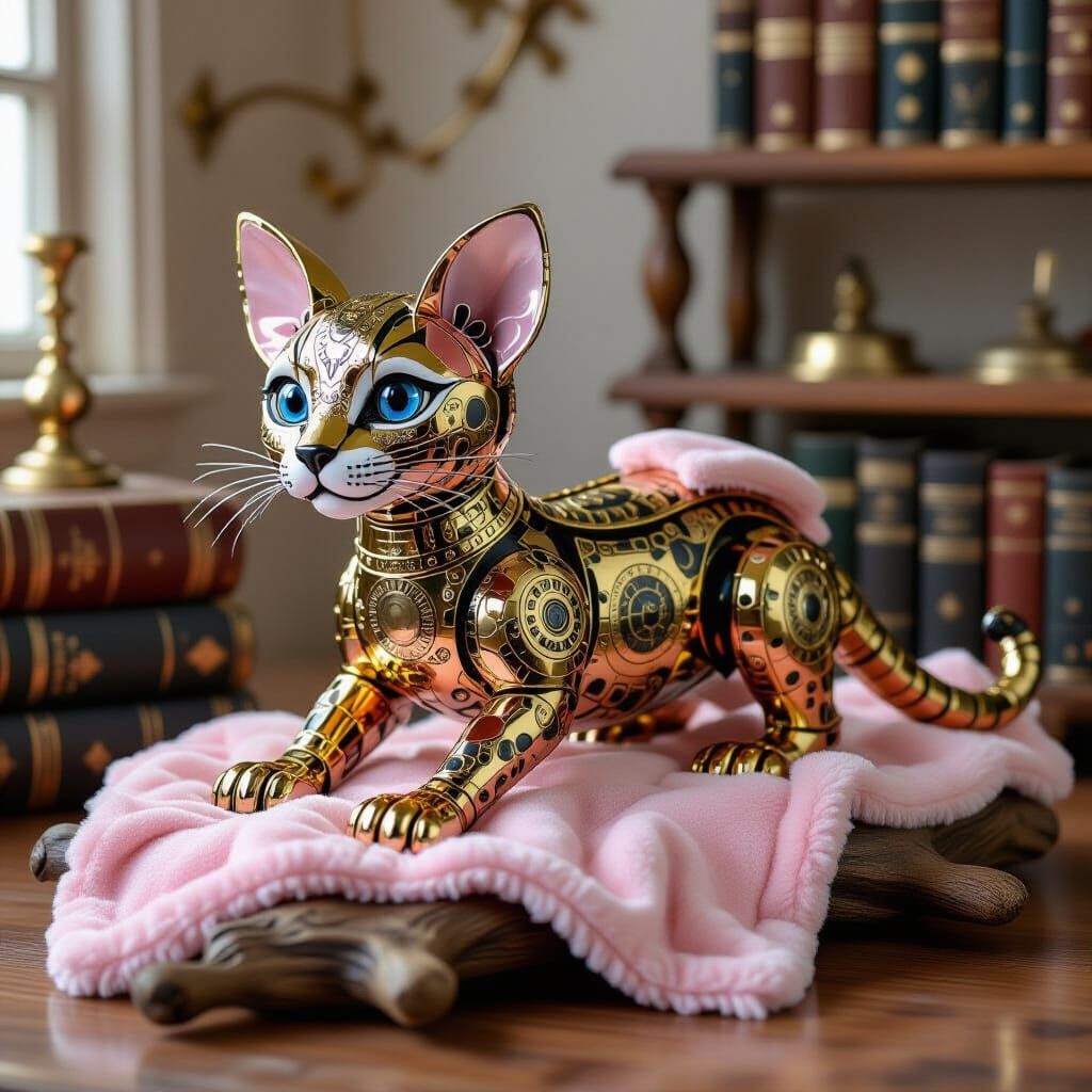 Steampunk Mechanical Leopard with Sapphire Eyes