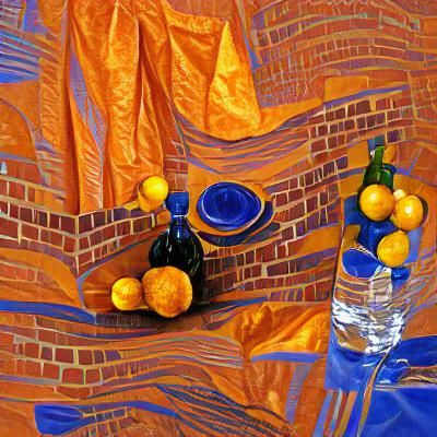 Oranges and Wine Still Life in Abstract Style