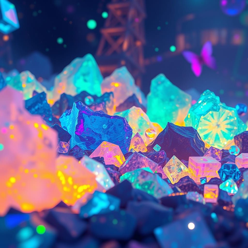Mystical Realm of Iridescent Minerals in Neon Futurism