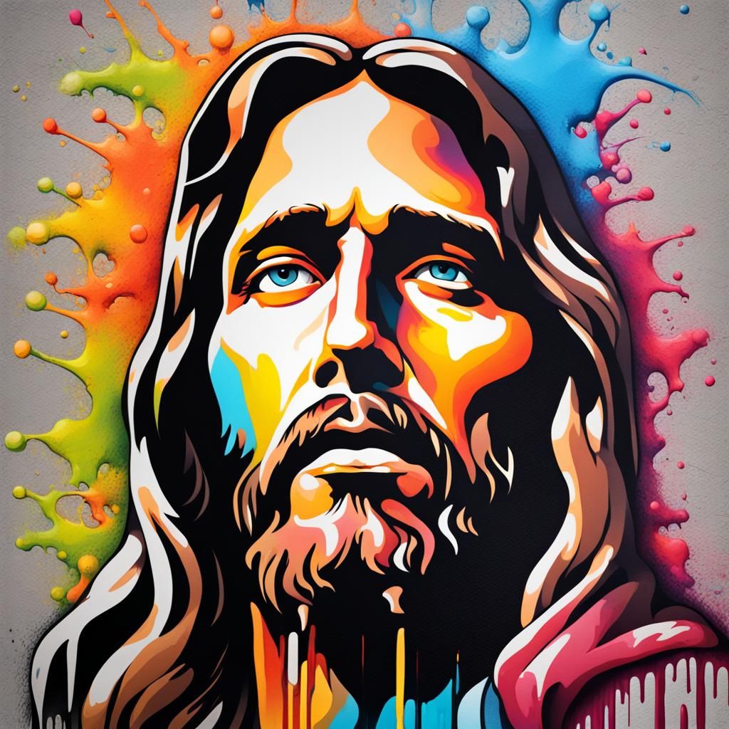Jesus in Colorful Graffiti Street Art