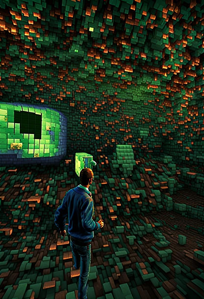 Pixelated Glitch Art Close-up in Retro 3D Style