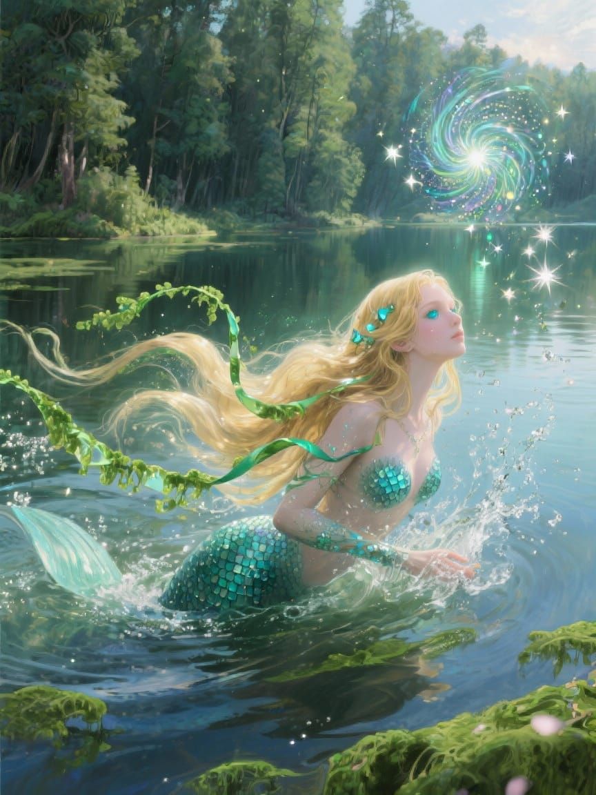 Mermaid in Forest Lake Digital Art