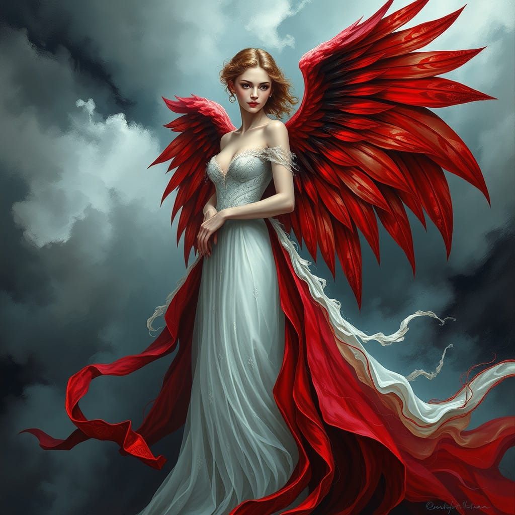 Ethereal Fantasy Figure in Turbulent Stormy Backdrop