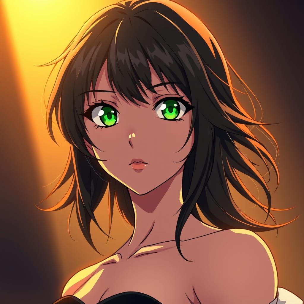 Mystical Anime Goddess Shines Under Golden Spotlight