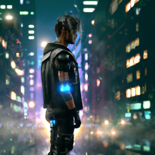 Cyberpunk Outfit in a Futuristic Cityscape
