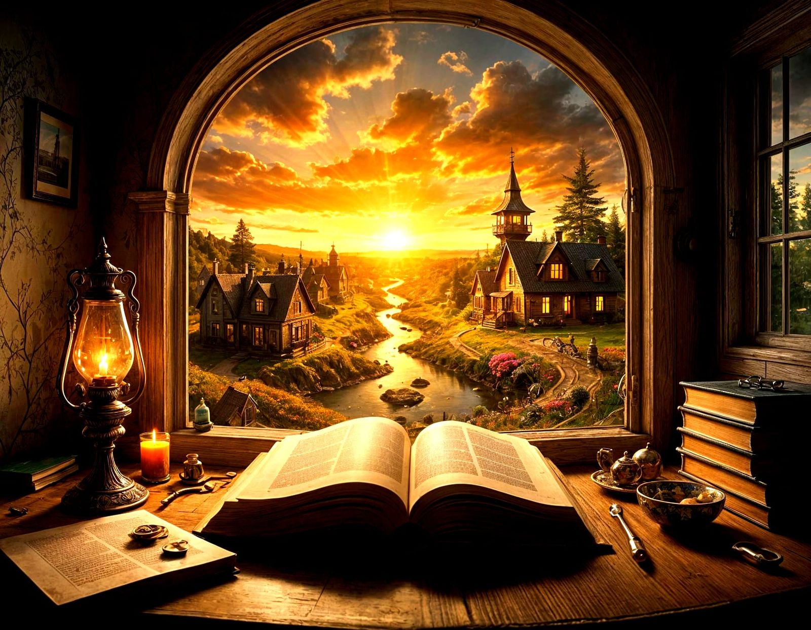 Surreal Dreamland Portal from Book on Desk