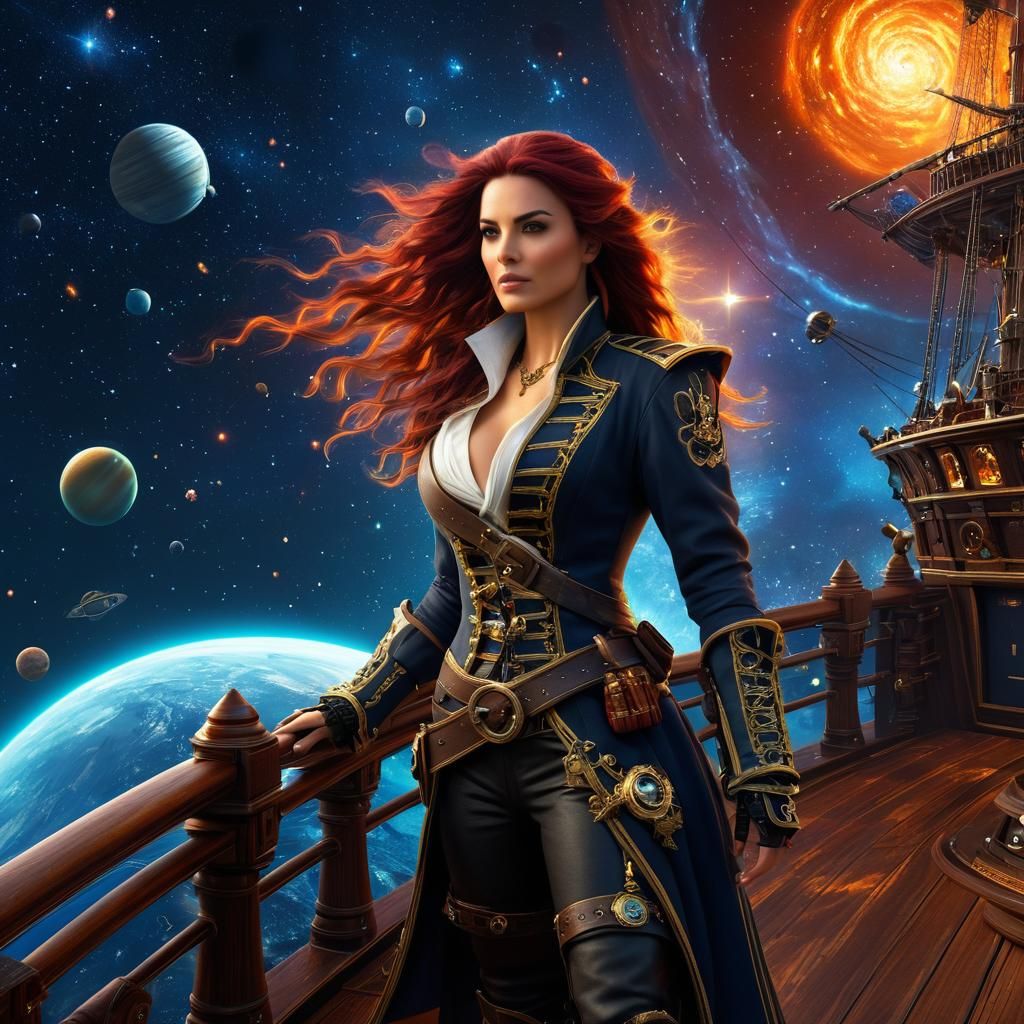 Female Pirate Captain in Space, Digital Matte Painting