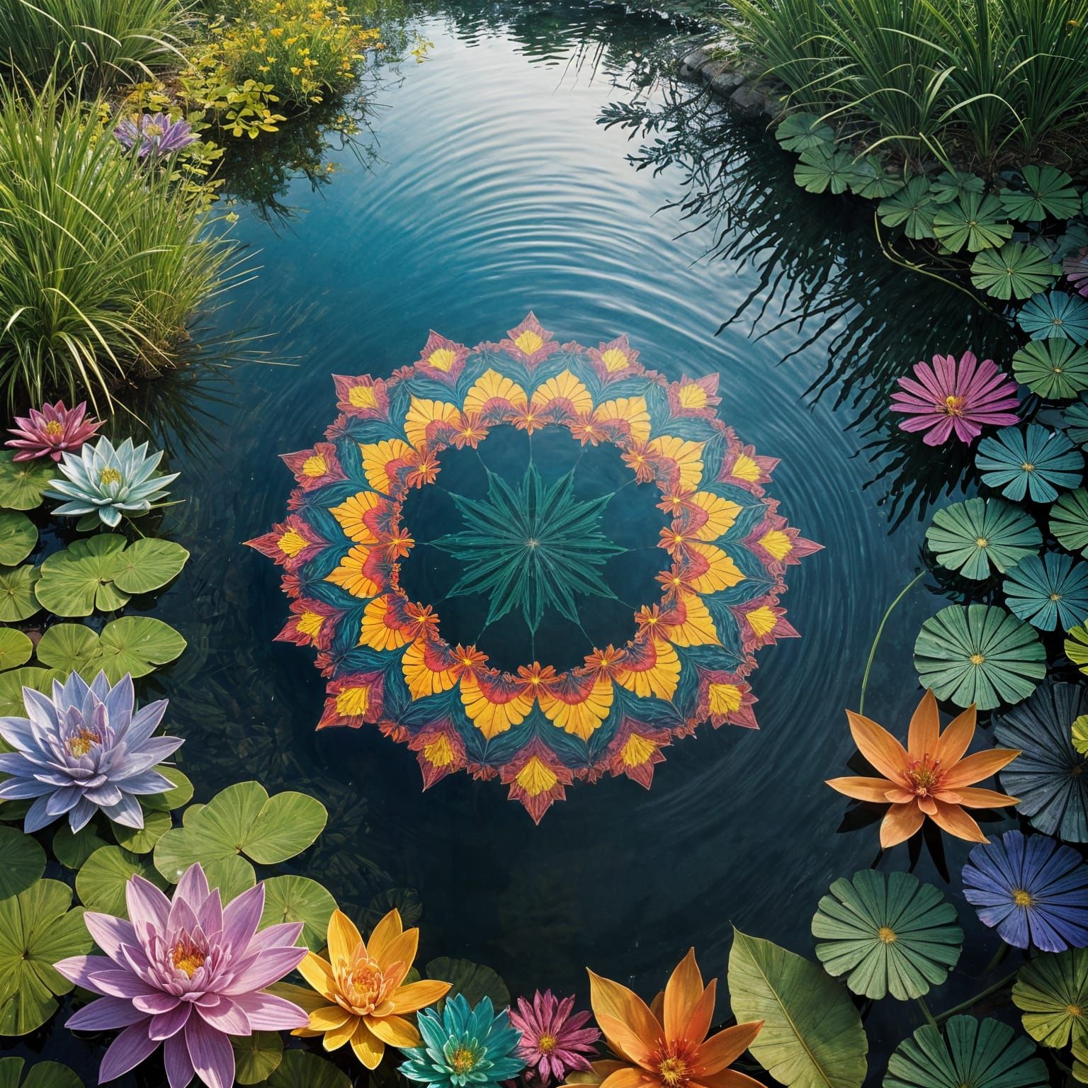 Kaleidoscopic Pond with Cinematic Lighting