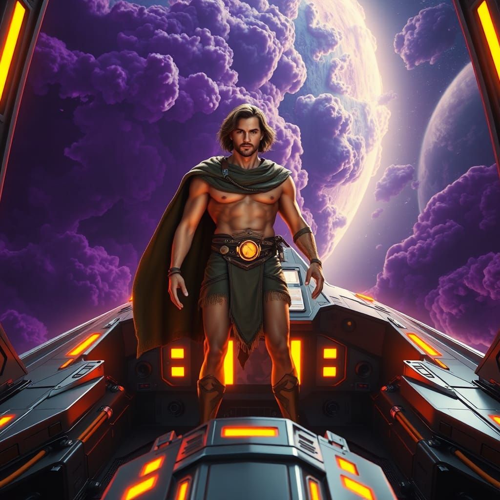 Heroic Jason in Spaceship Cockpit: Sci-Fi Concept Art