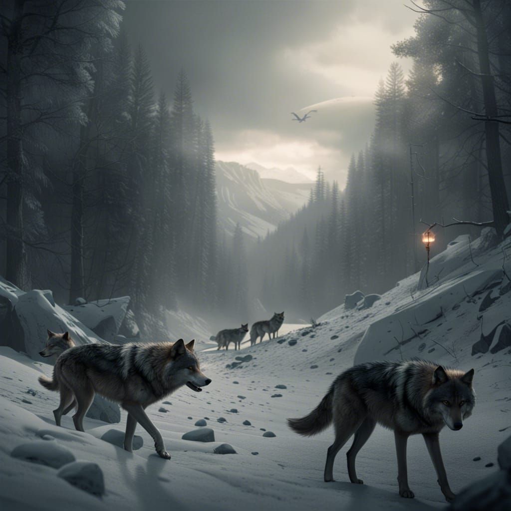 Epic Wolves in a Dramatic Digital Painting