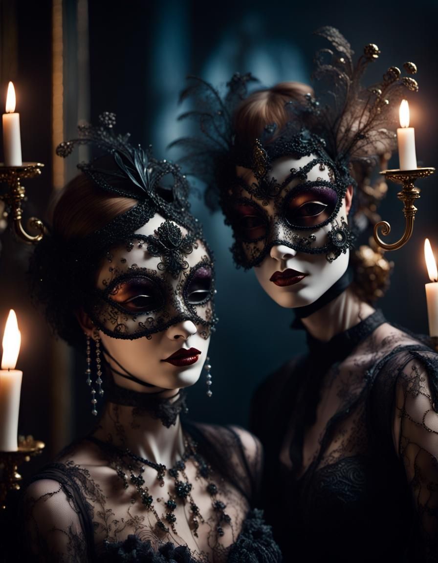 Surreal Masked Mannequins at Lavish Party in Chiaroscuro