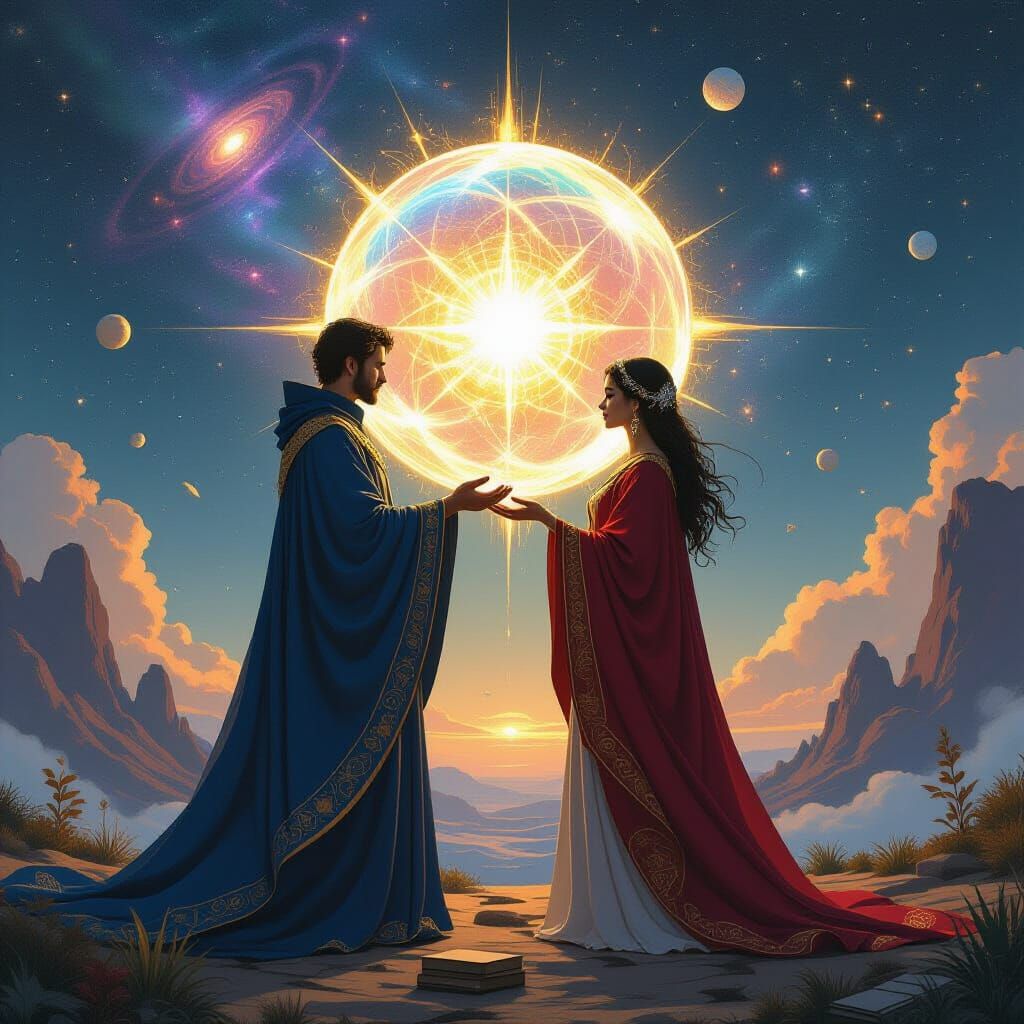 Cosmic Creator Couple in Digital Art Style