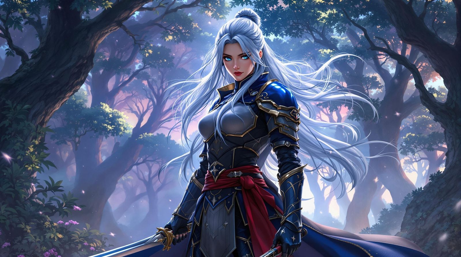 Anime Woman at Mystical Forest Edge