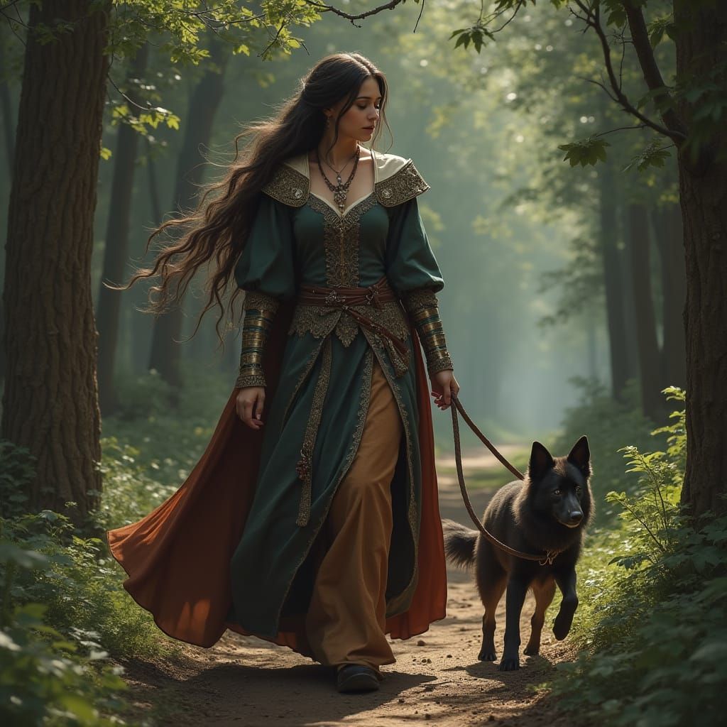 Glamorous Princess with Wolfhound in Gothic Style