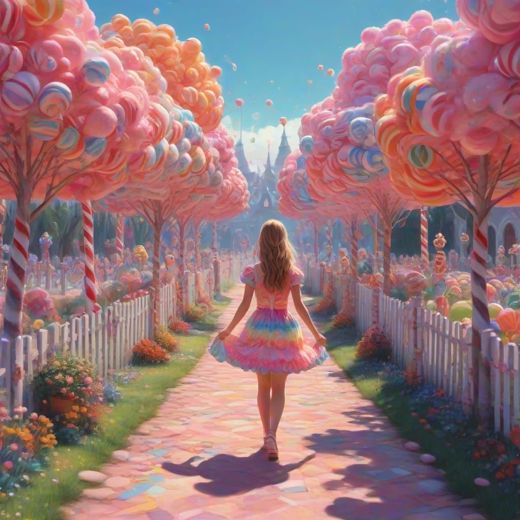 Girl in Candyland Wonderland Gouache Painting