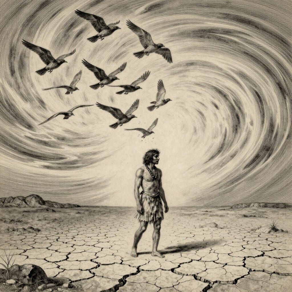 Tribal Man Transforms Into Birds in Surreal Sketch Style