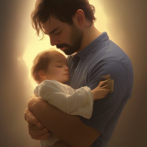 Loving Father Snuggling Sleeping Daughter: Detailed Portrait