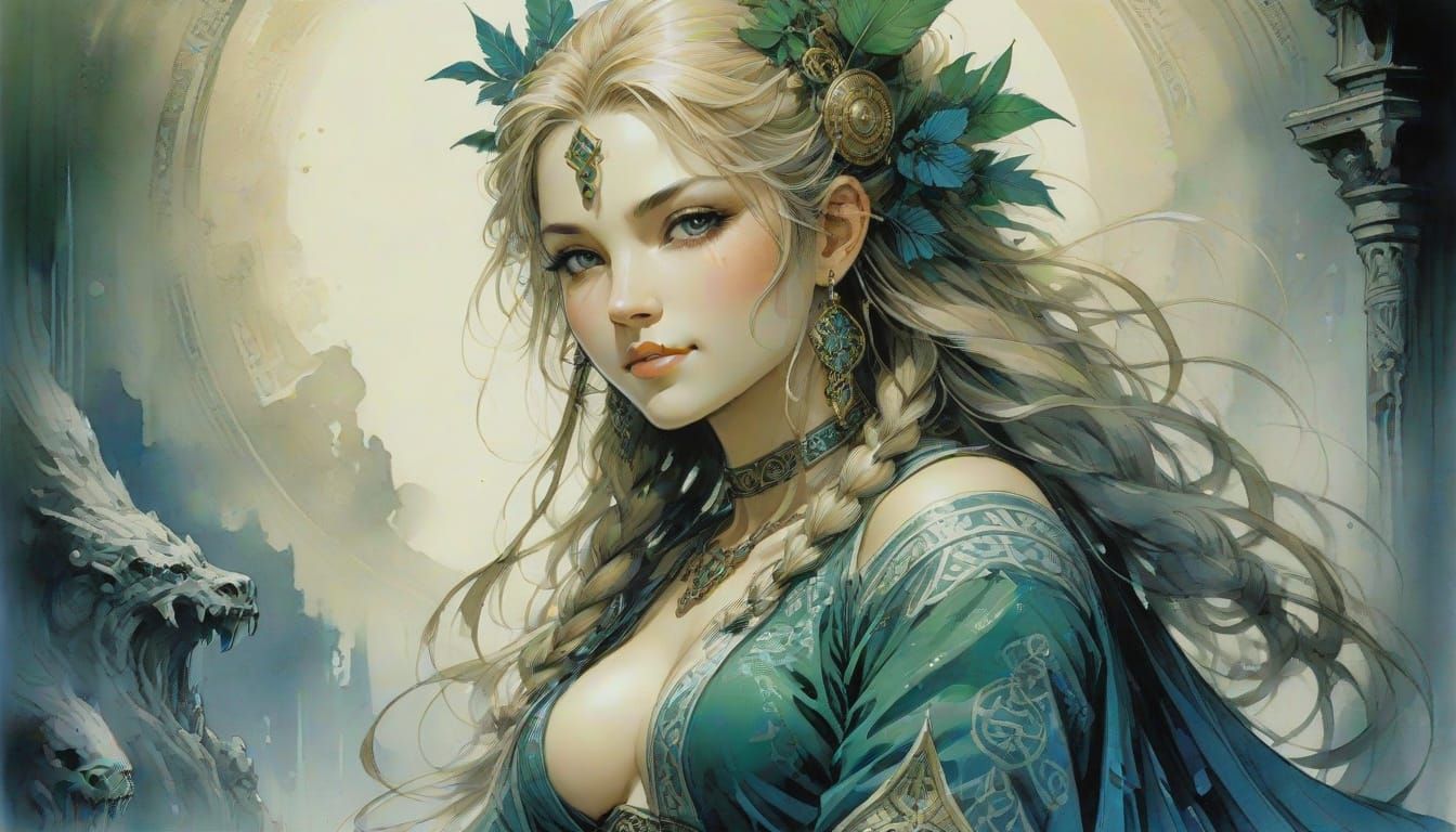 Fantasy Druid Goddess in Ancient Greek Splendor