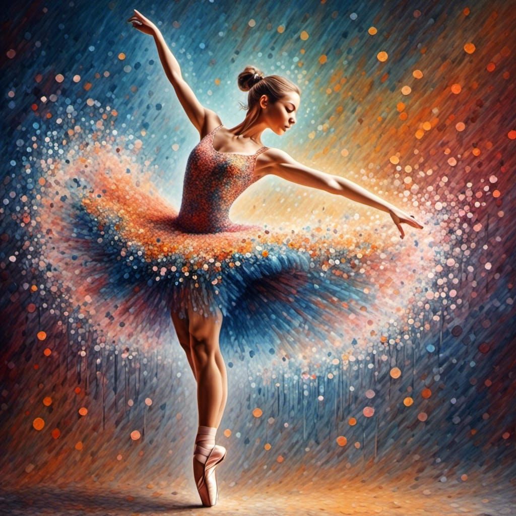 Ballerina in Pointillism Style with Color Pencils