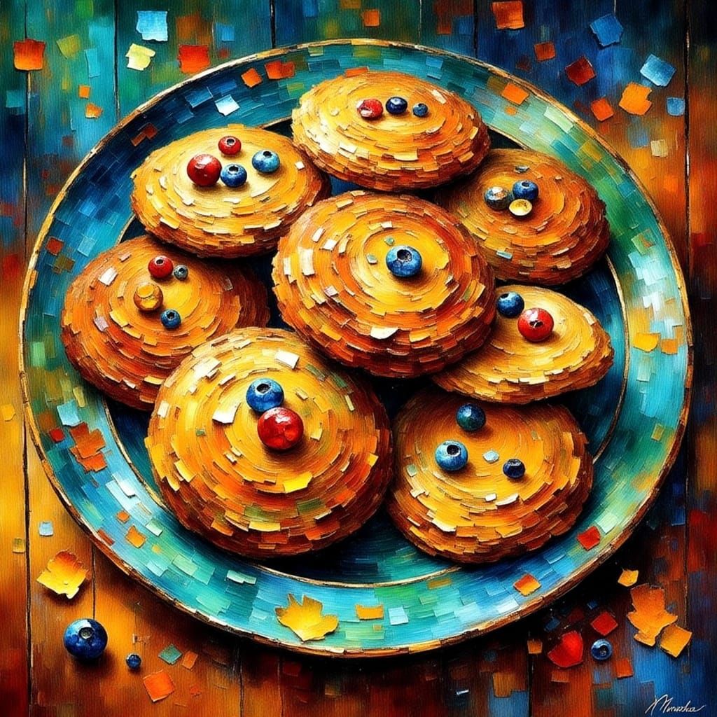 Vibrant Impasto Painting of Cookies on a Plate