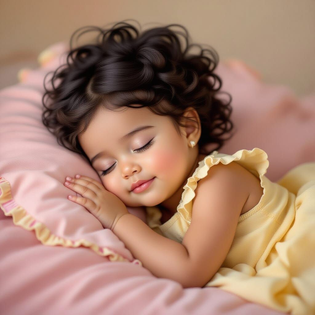 Hyper-Realistic Portrait of a Beautiful Baby Girl Sleeping P...