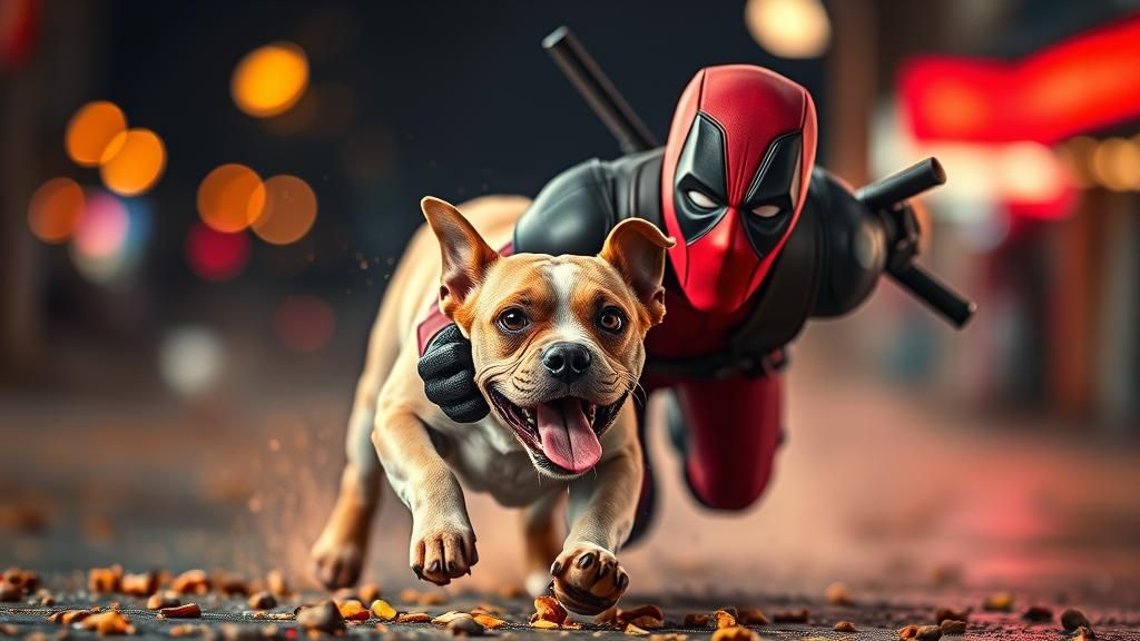 Hyperrealistic Deadpool Dog Chase: Professional Photography