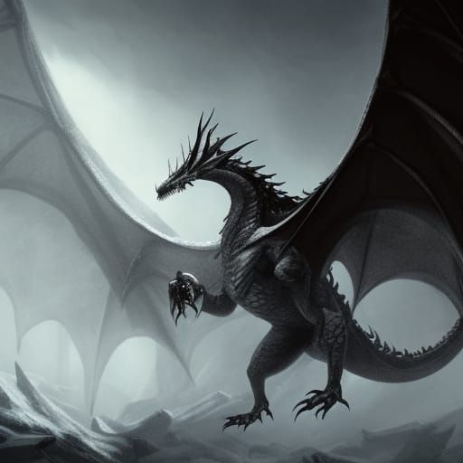 Gothic Fantasy Dragon on Snowy Mountain