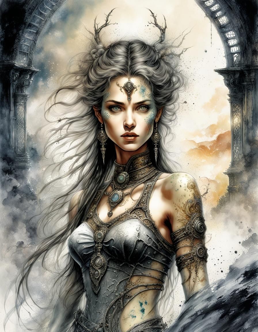 Fantasy Woman in Biopunk Ink Art