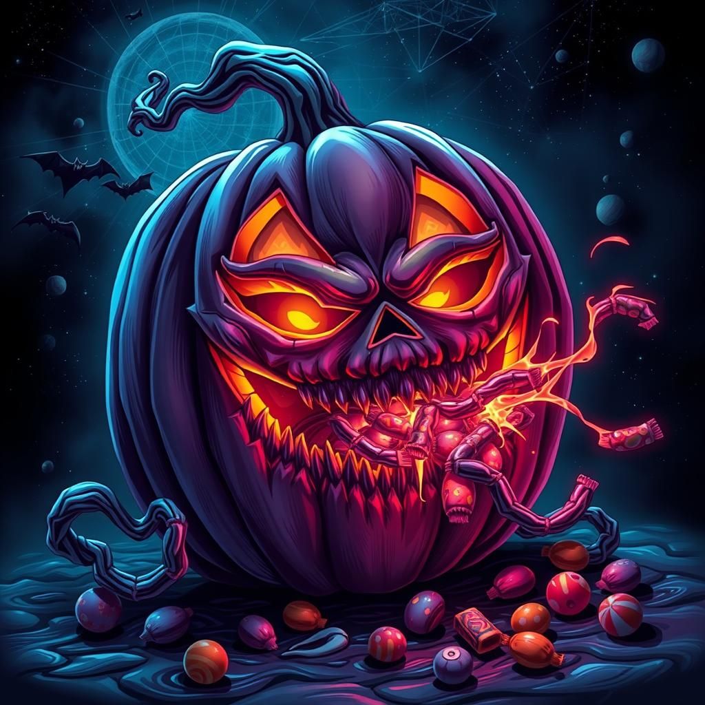 jack-o-lantern spitting out candy