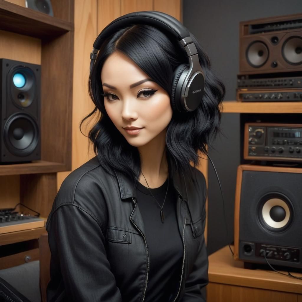 Audrey Kawasaki Style Girl Listening to Music