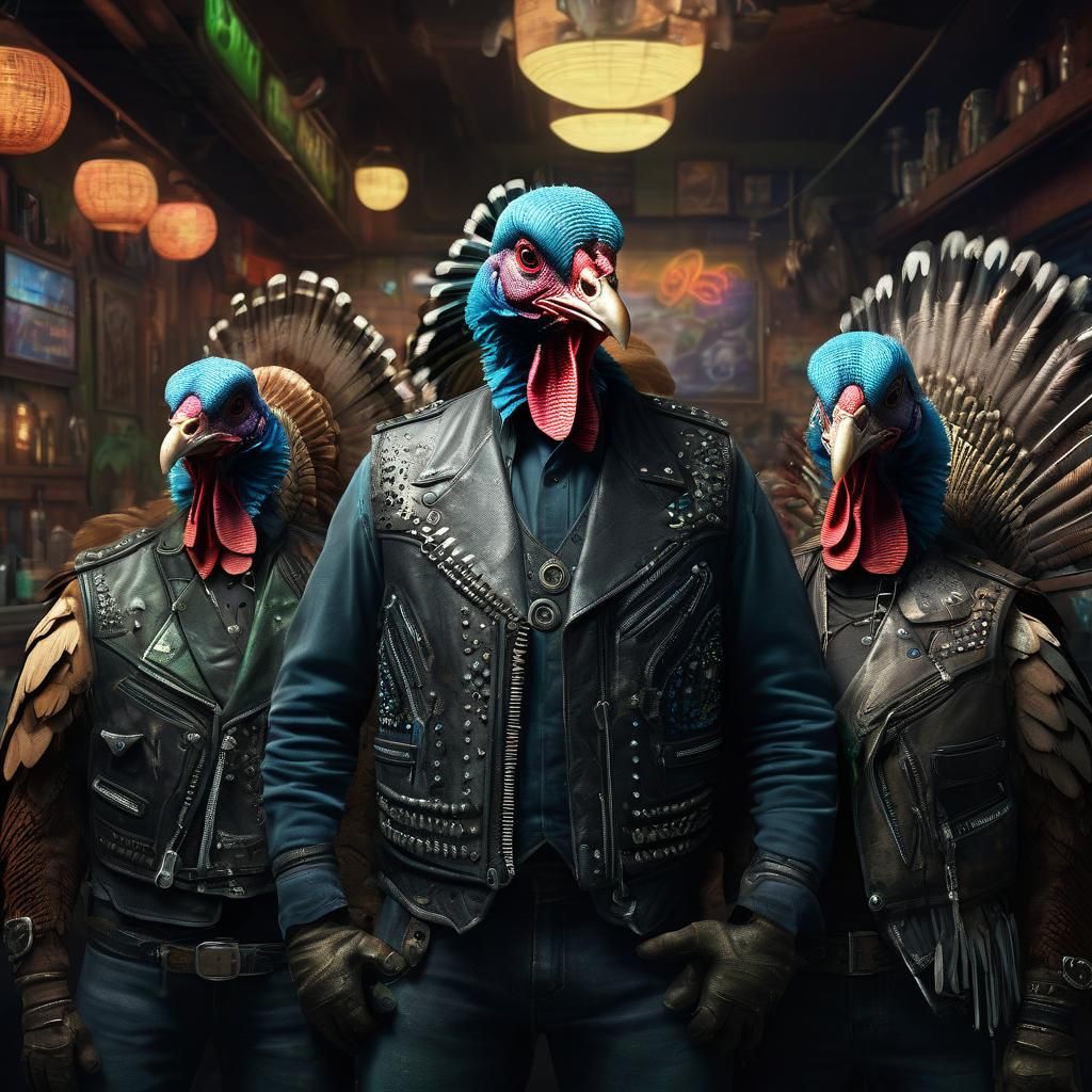 Biker Turkeys in a Bar: Digital Matte Painting