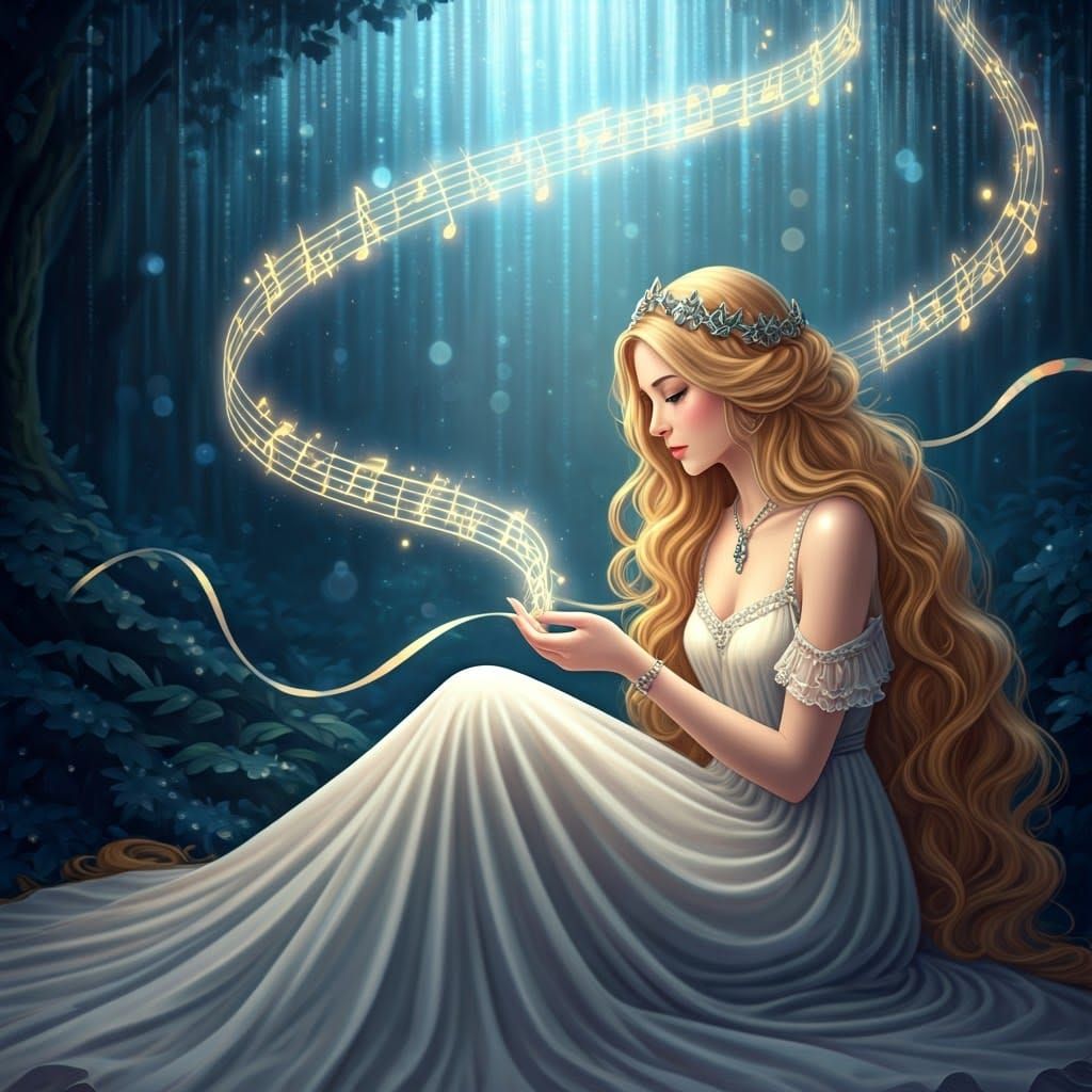 Enchanted Fantasy Maiden with Musical Notes
