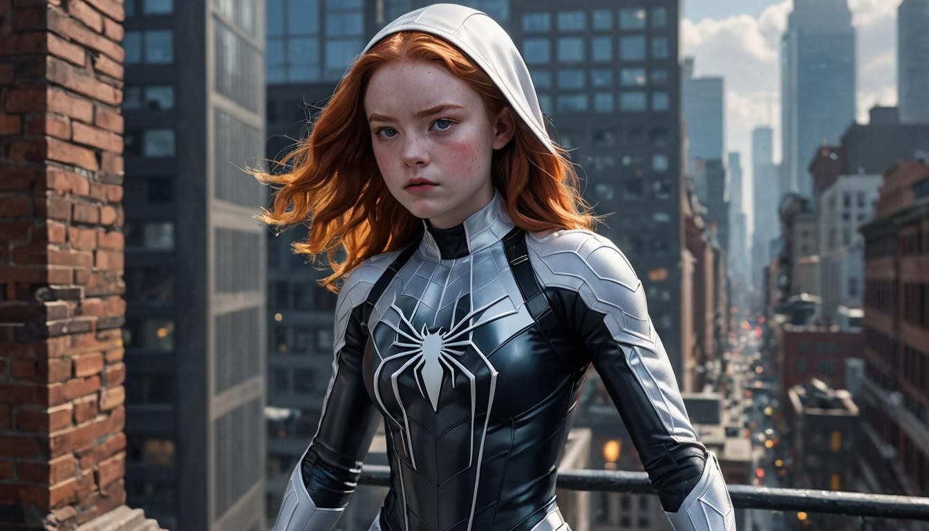 A very young Sadie Sink as Marvel ghost spider has entered t...