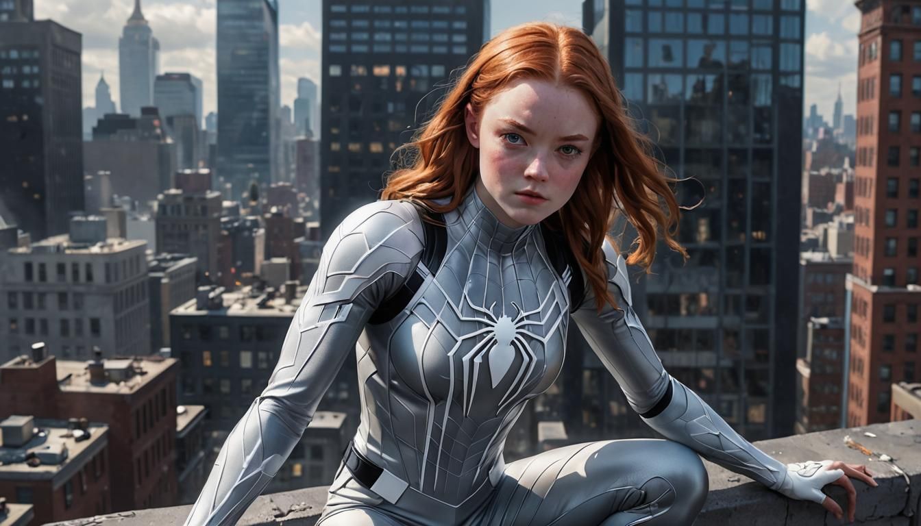 A very young Sadie Sink as Marvel ghost spider has entered t...