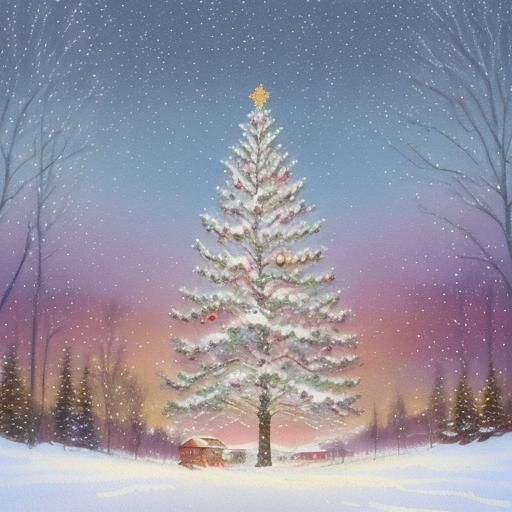 Snowy Winter Landscape Christmas Card in Gouache Style