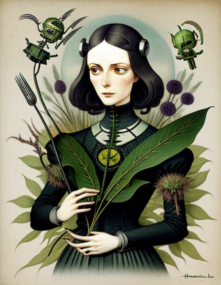 Botanical Cyborg in Art Nouveau Style