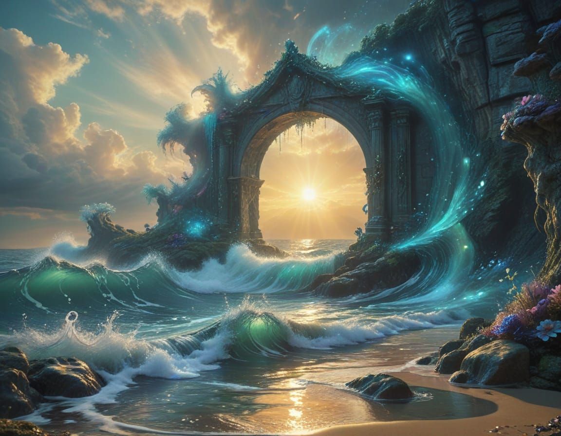 Dreamlike Mermaid's Journey Through Ethereal Portal