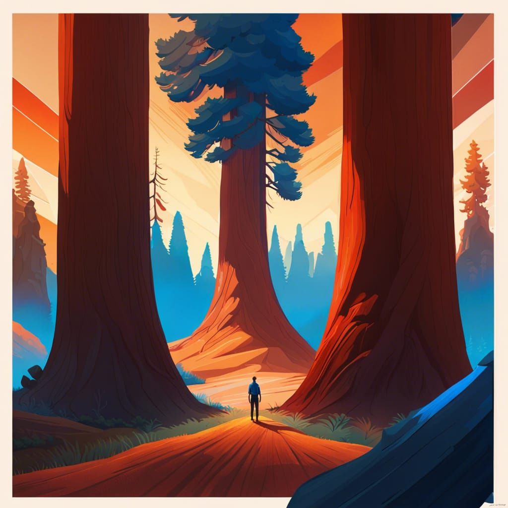 Person Before Giant Sequoia: Digital Art