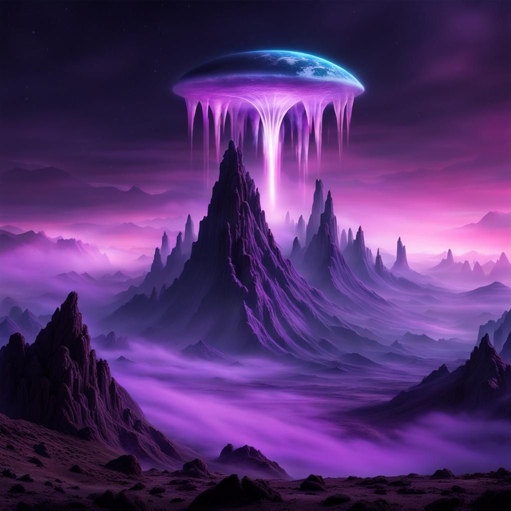 Bioluminescent Mountain on Alien Planet Reaching Space