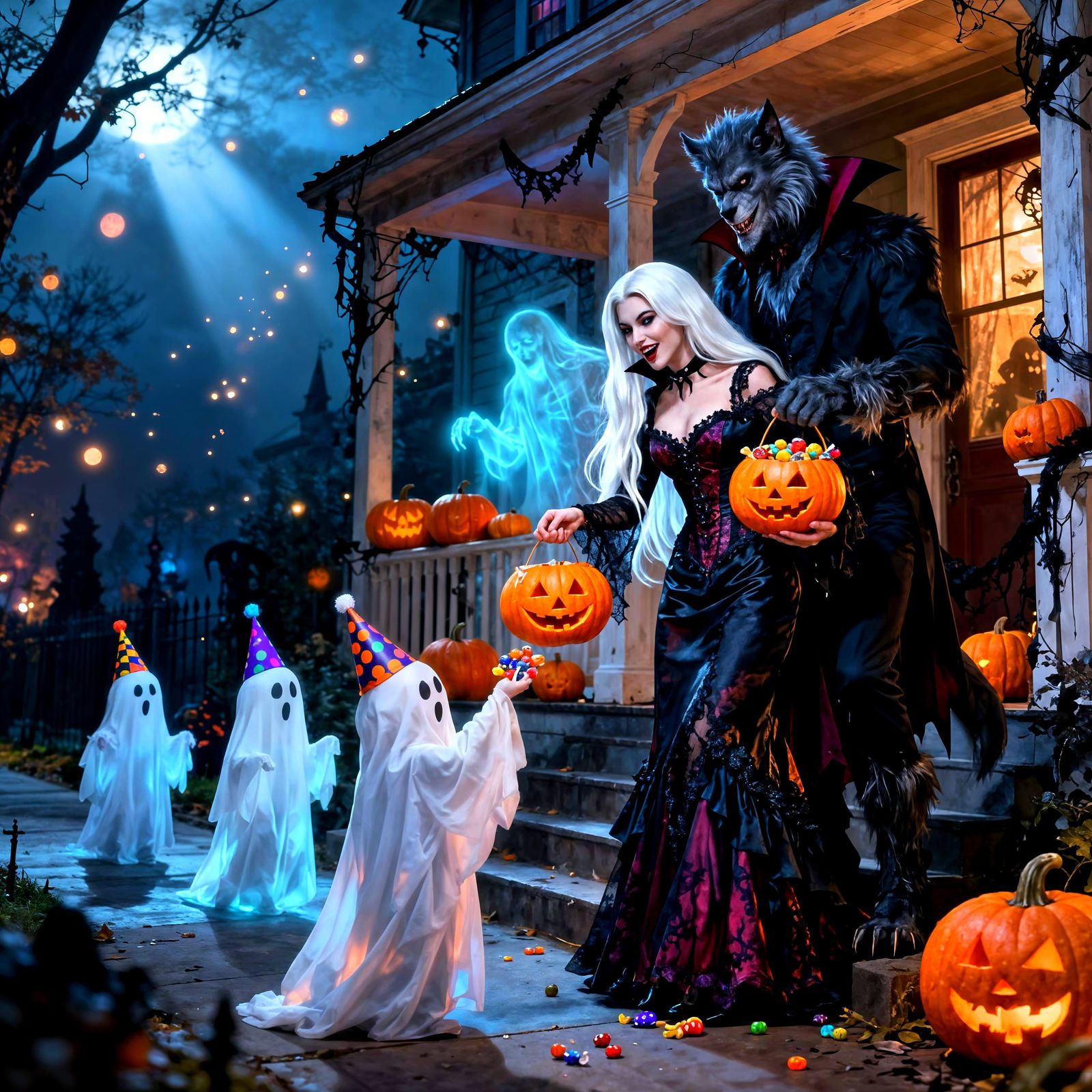 Gothic Halloween Birthday: Vampiress and Werewolf Share Cand...