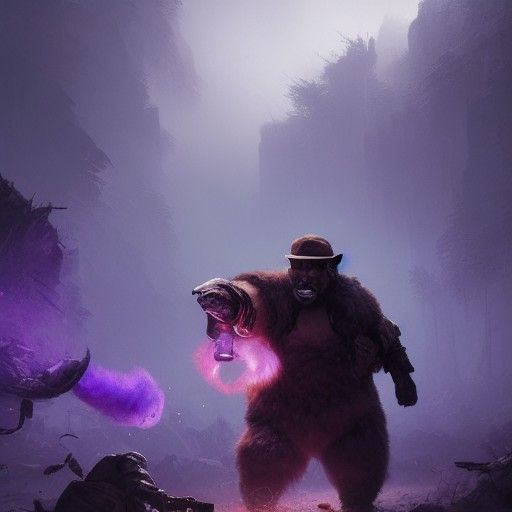 Purple Bear Soldier: Dark Fantasy Concept Art